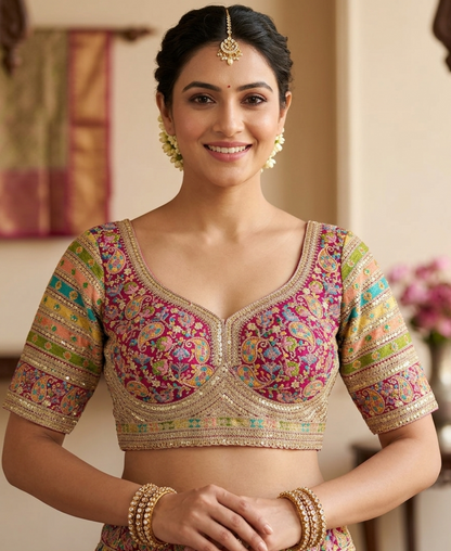 Rani Pure Fox Georgette Kashmiri Work Sabyasachi Inspired Bridal Blouse