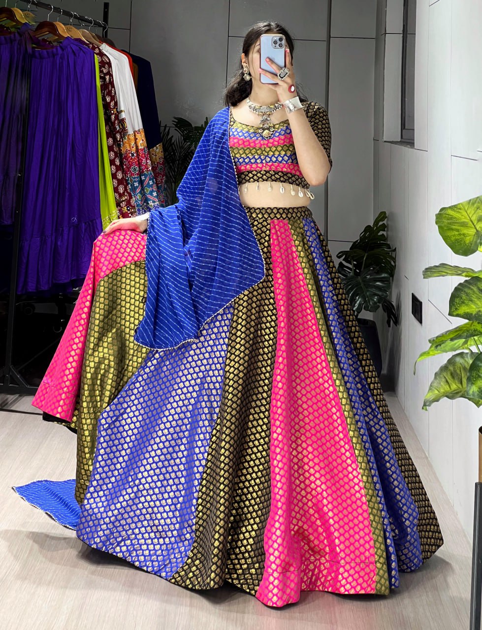 Purple Pure Soft Silk Multiple 4 Color Kali  Navratri Lehenga Choli