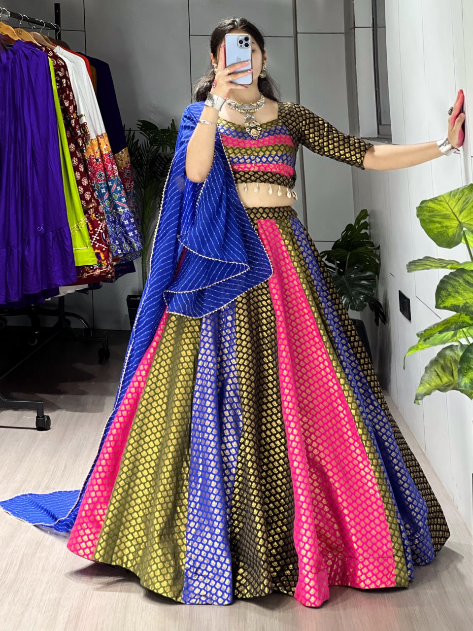 Purple Pure Soft Silk Multiple 4 Color Kali  Navratri Lehenga Choli