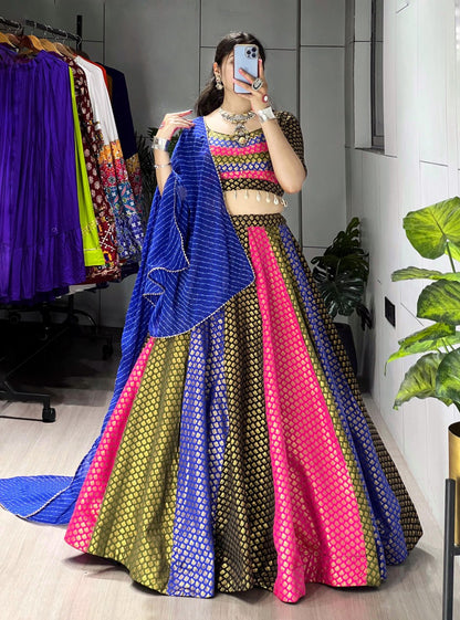 Purple Pure Soft Silk Multiple 4 Color Kali  Navratri Lehenga Choli
