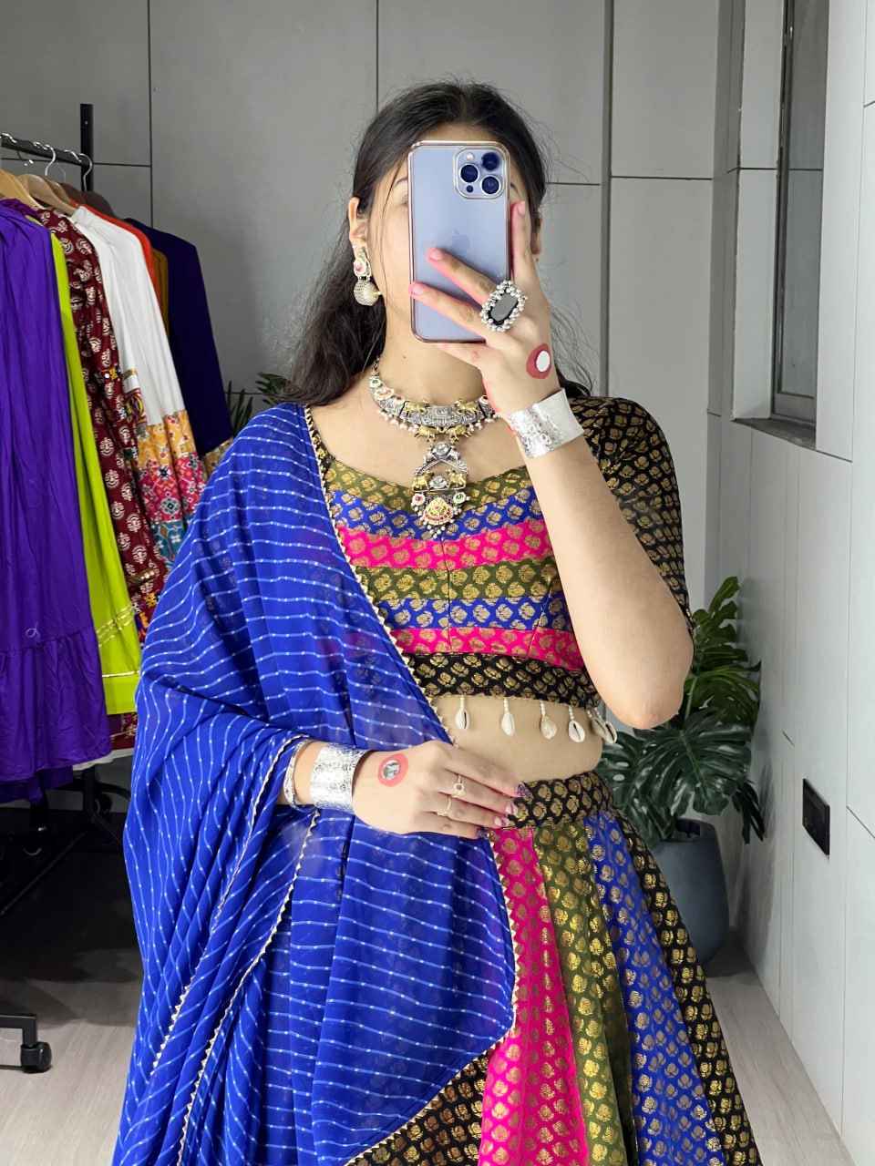 Purple Pure Soft Silk Multiple 4 Color Kali  Navratri Lehenga Choli