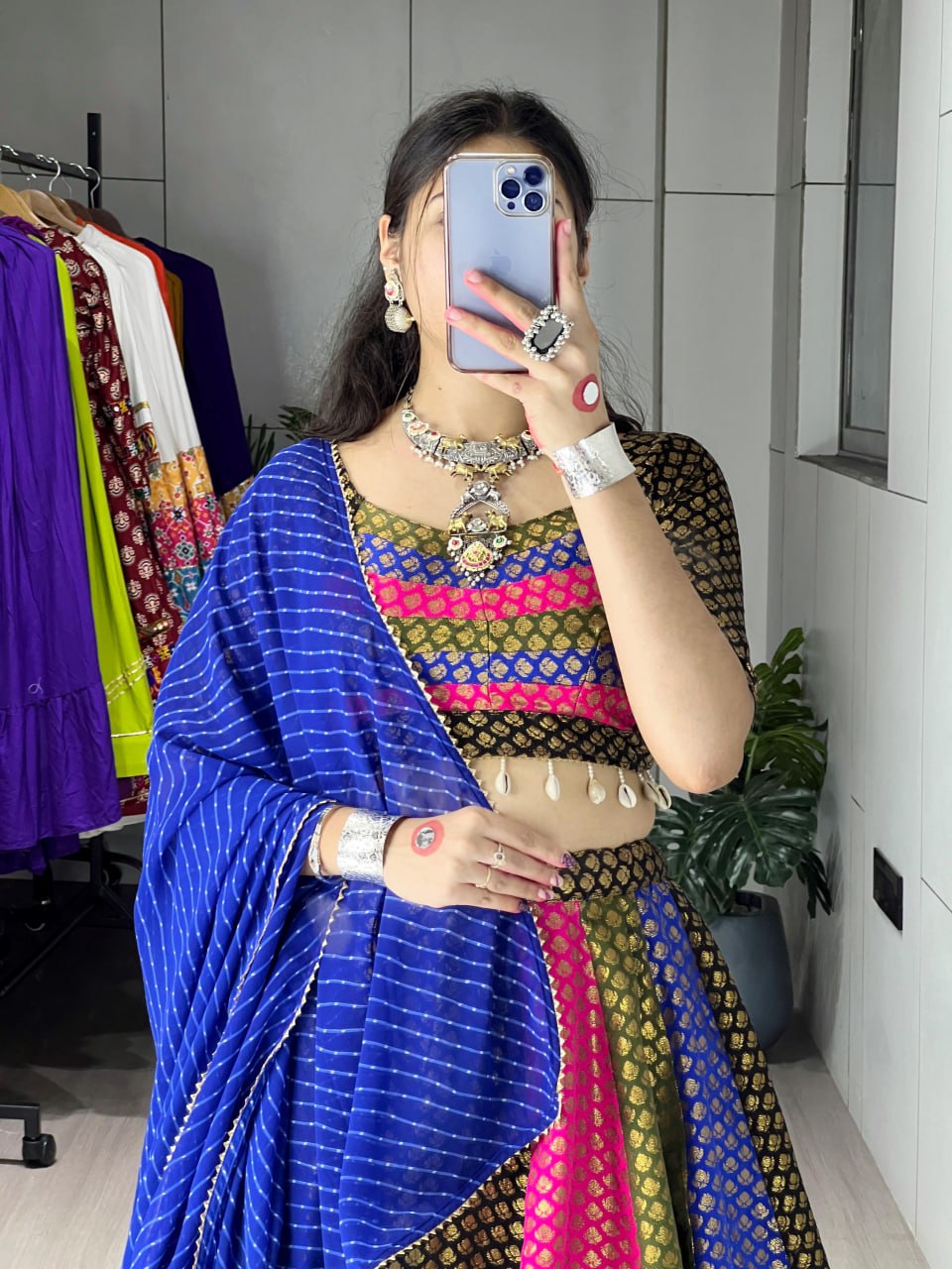 Purple Pure Soft Silk Multiple 4 Color Kali  Navratri Lehenga Choli