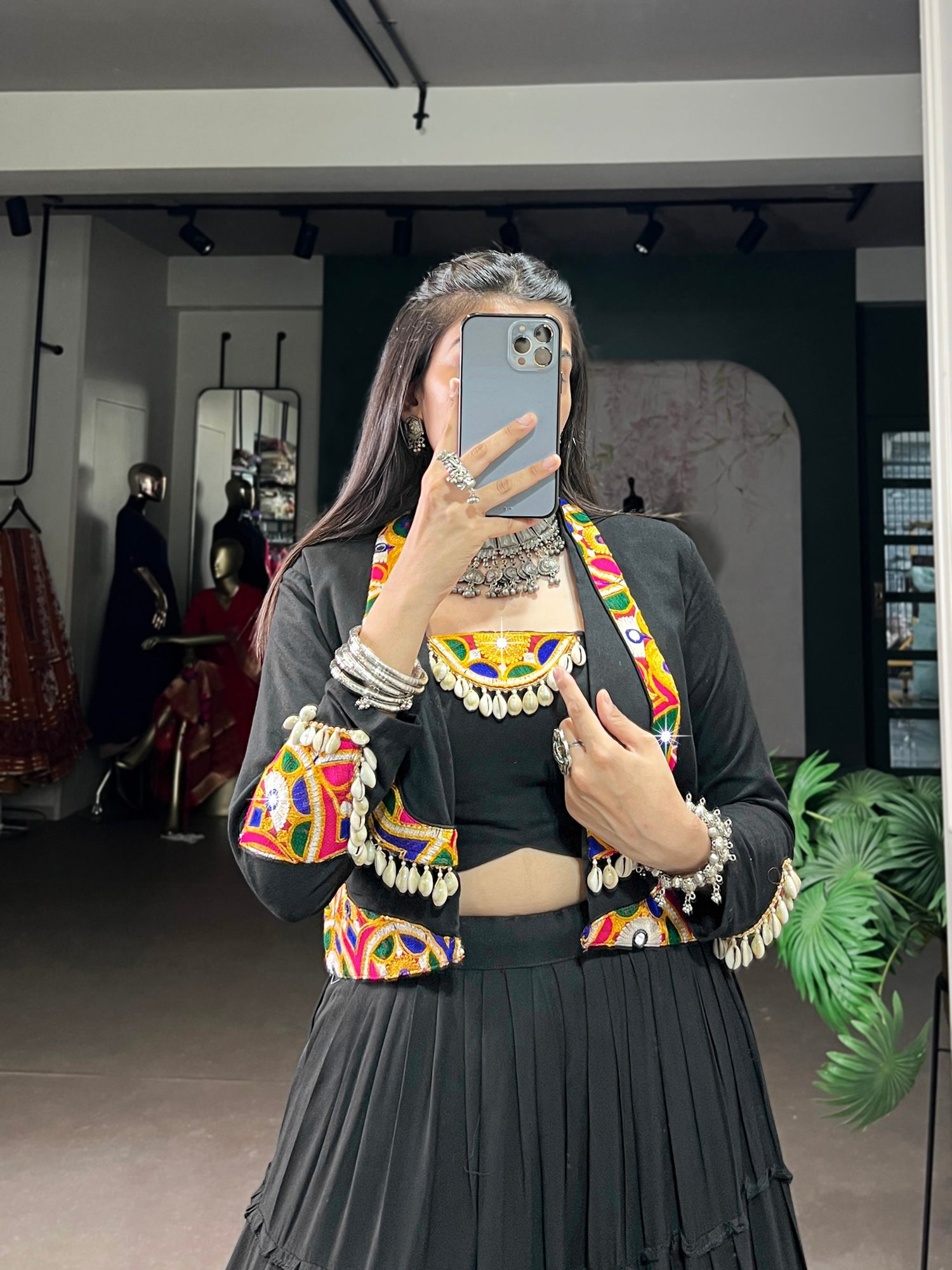 Black Pure Rayon Traditional Gamthi Work Navratri Lehenga Choli