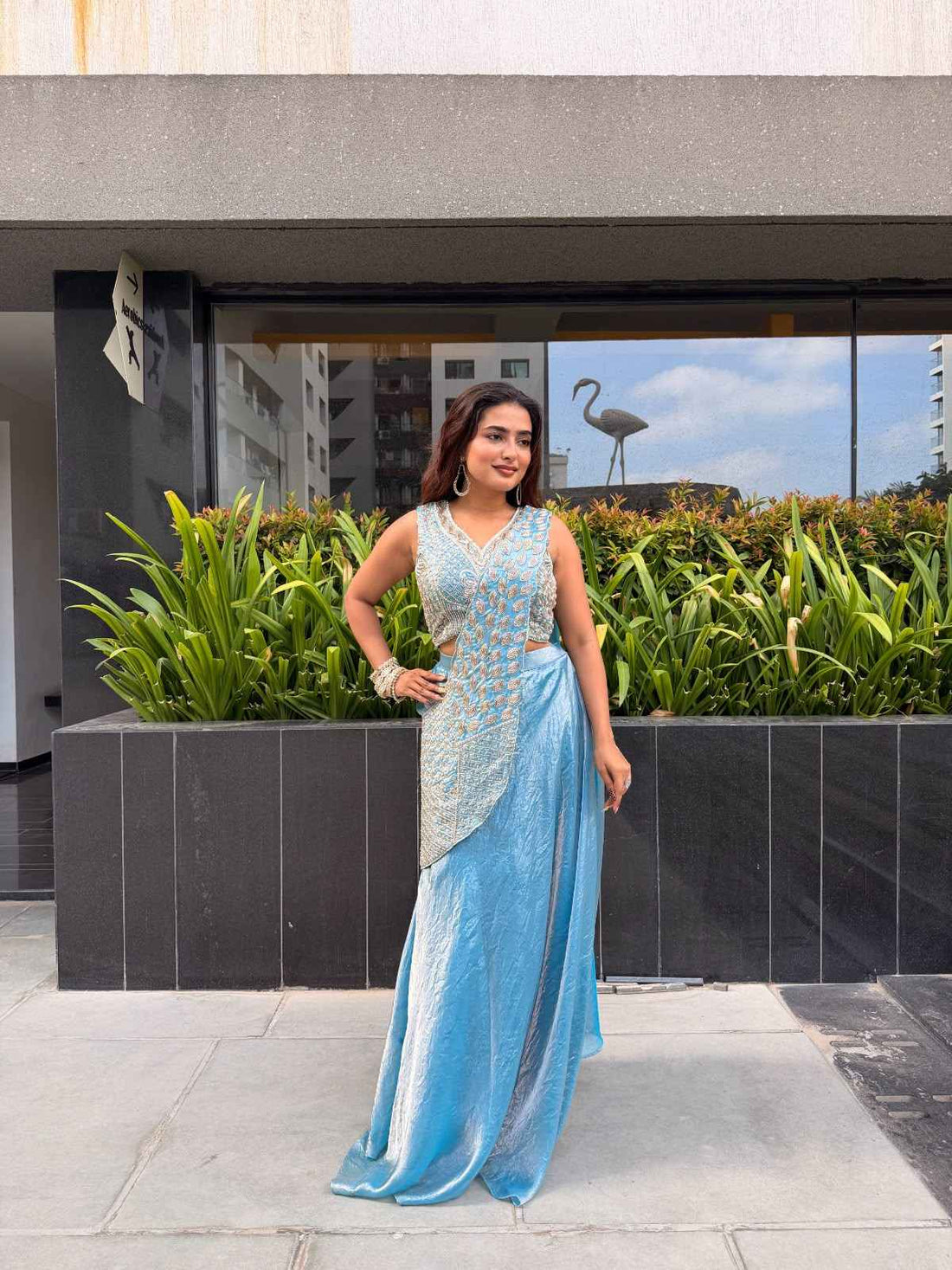 Sky Pure Imported Fendi Silk Ready to Wear Saree