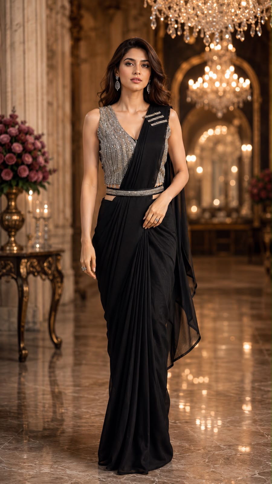 Black Pure Imported Fendi Silk Ready to Wear Saree
