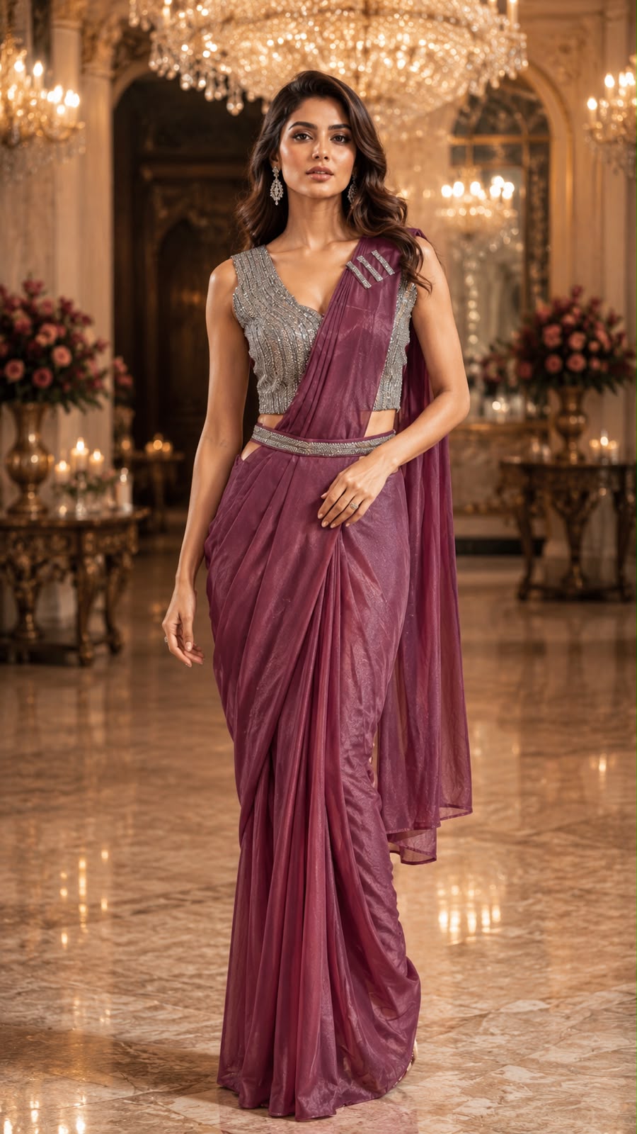 Maroon Pure Imported Fendi Silk Ready to Wear Saree