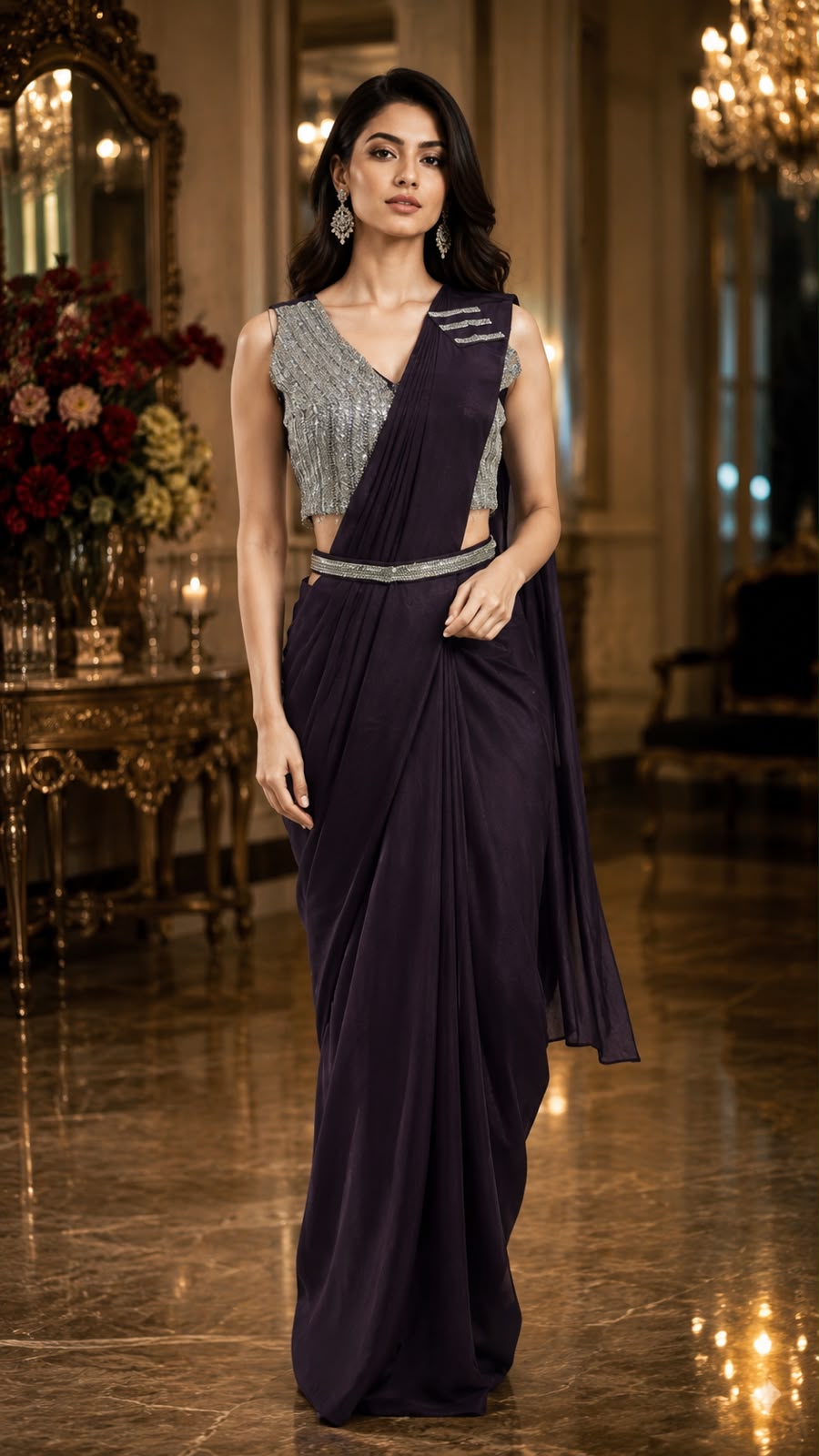 Chocolate Pure Imported Fendi Silk Ready to Wear Saree