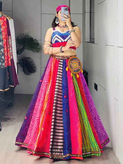 Multicolor Pure Faux Georgette Traditional Multi Prints kali Navratri Lehenga Choli