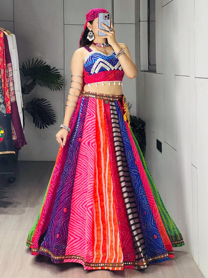 Multicolor Pure Faux Georgette Traditional Multi Prints kali Navratri Lehenga Choli