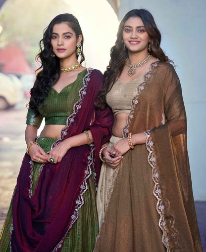 Mehandi Pure Poly Cotton with Zari Woven Half Saree Lehenga