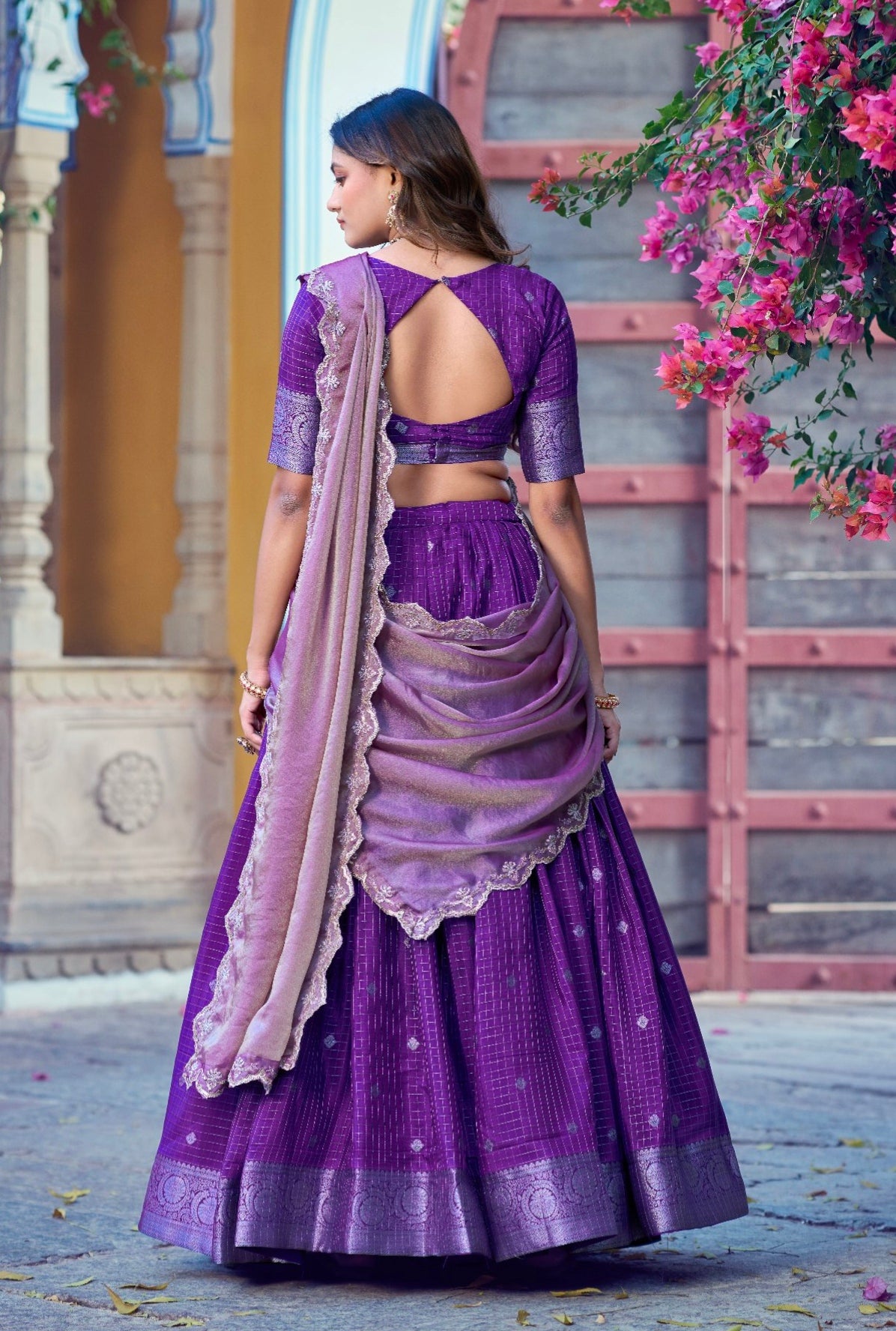 Purple Pure Poly Cotton with Zari Woven Half Saree Lehenga