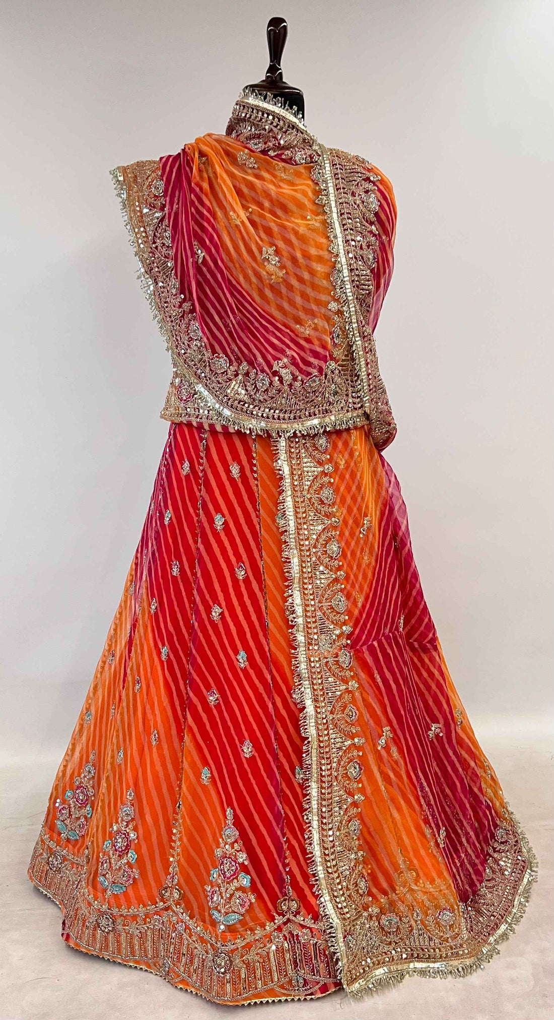 Orange Pure Semi Georgette Lahariya Print 05 Mte Flair With Gotta Patti Rajasthani Rajputi Lehenga Choli