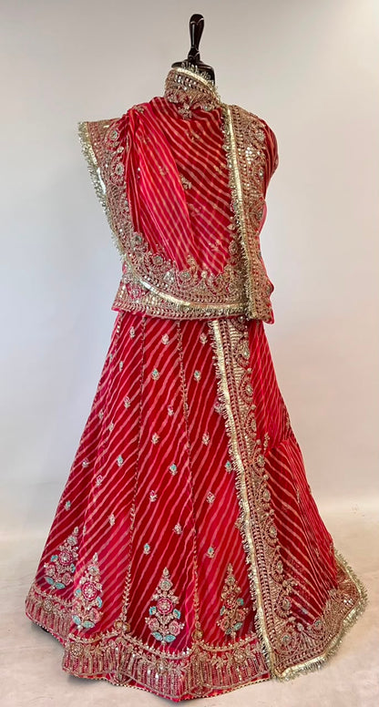 Red Pure Georgette Lahariya Print 05 Mte Flair With Gotta Patti Rajasthani Rajputi Lehenga Choli