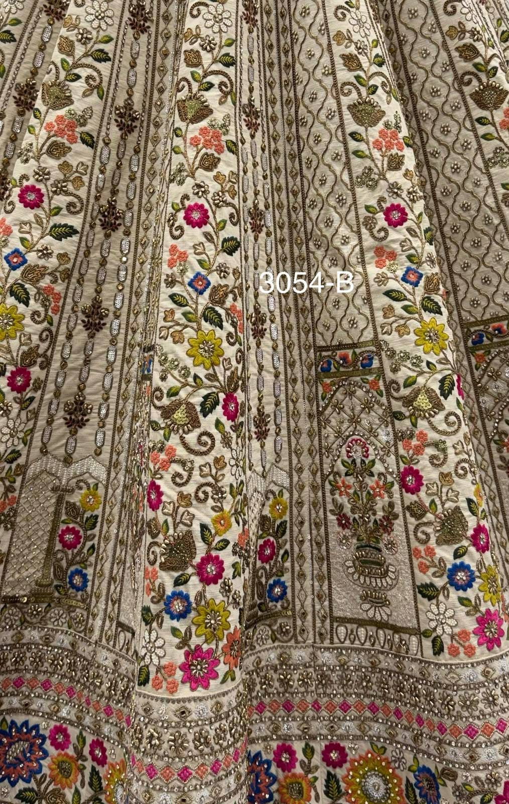 Off White Pure Gadhwal Silk Thread Embroidery Crystal &amp; Pearl Hand Sequins Bridal Lehenga Choli