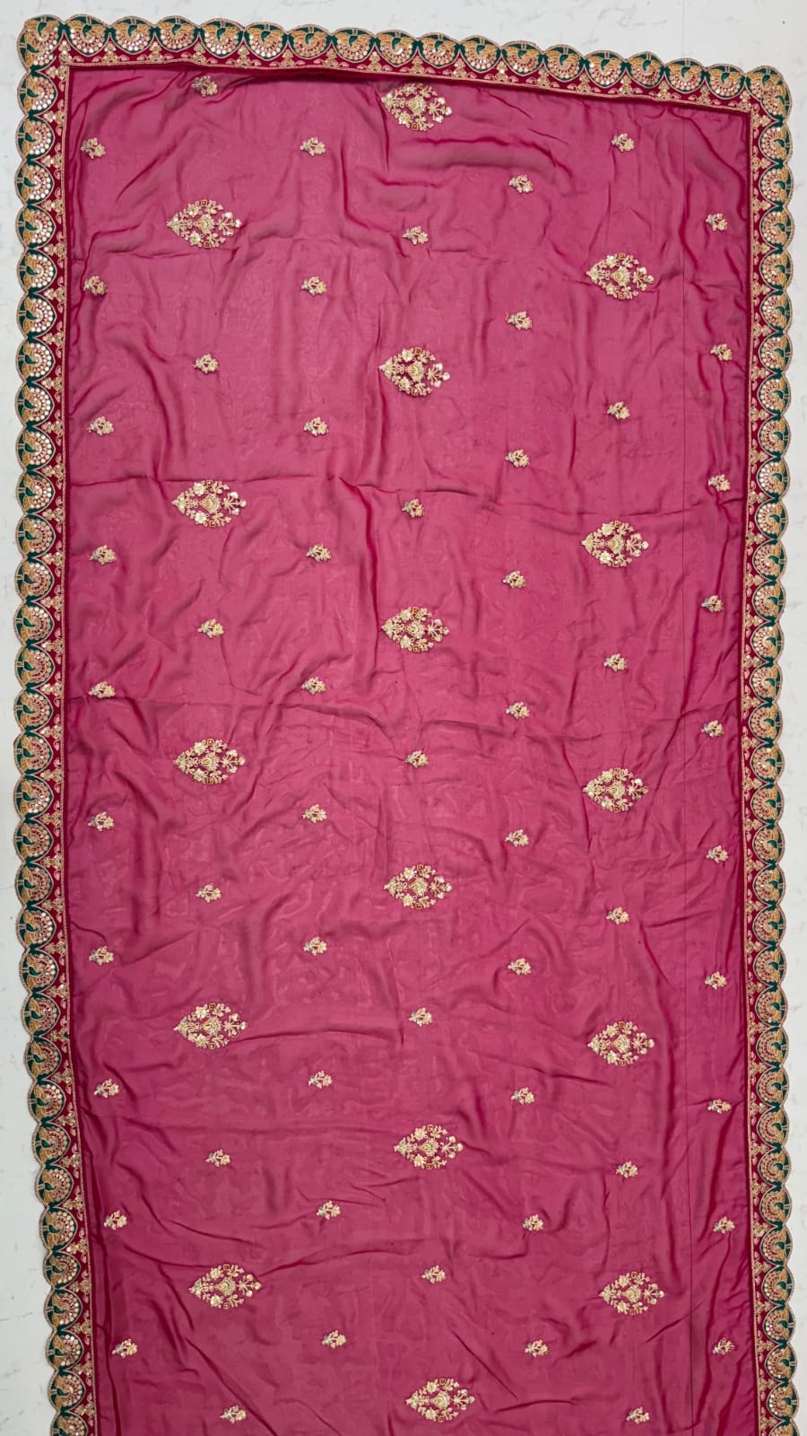 Pink Pure Banarasi Silk &amp; Satin Silk Heavy Embroidery Dori &amp; Zari Hand Mirror Sequins Work Bridal Lehenga Choli
