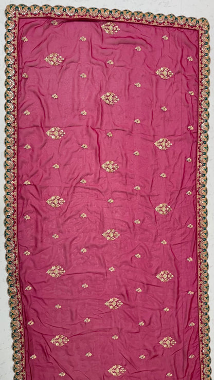 Pink Pure Banarasi Silk &amp; Satin Silk Heavy Embroidery Dori &amp; Zari Hand Mirror Sequins Work Bridal Lehenga Choli