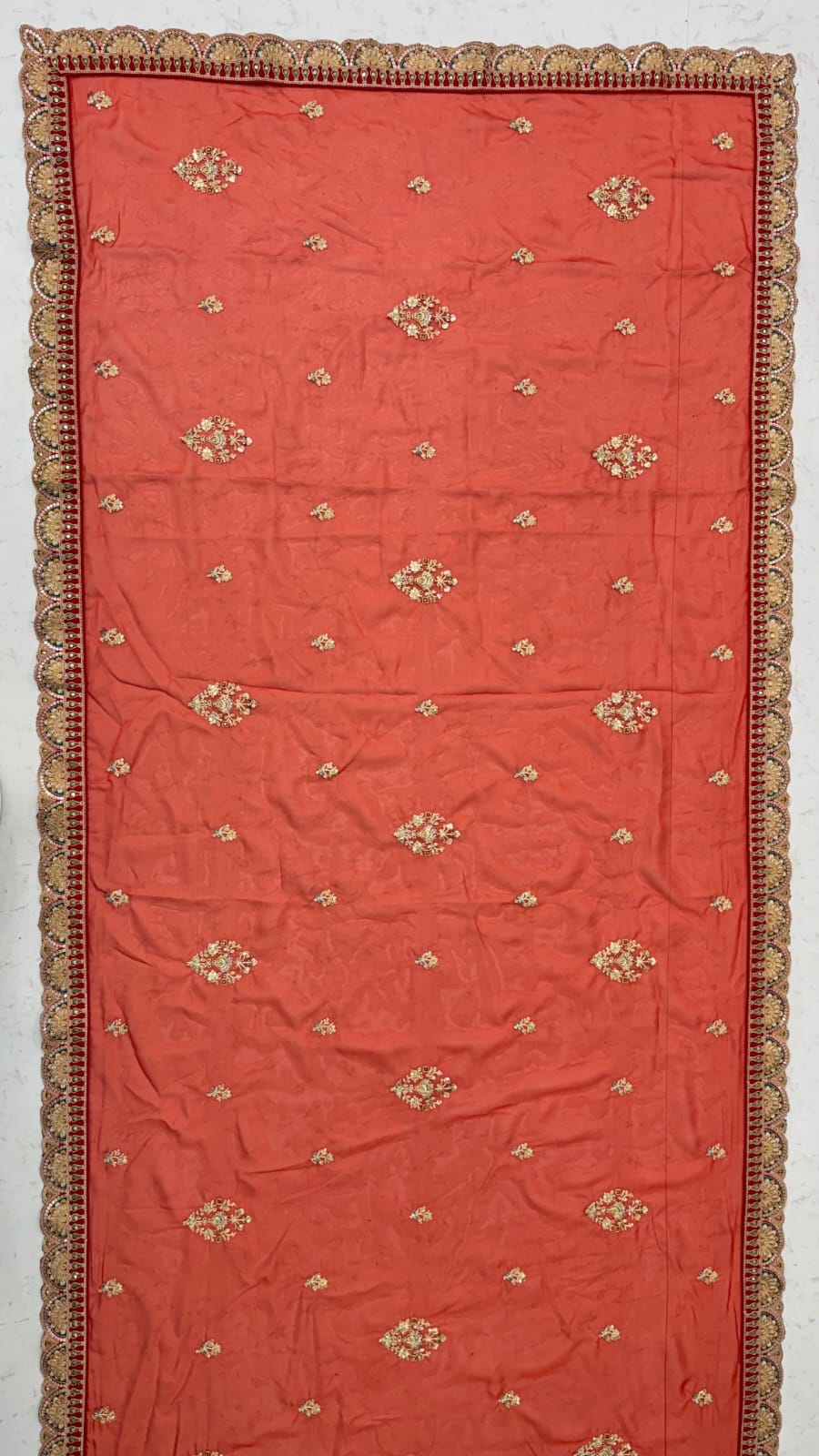 Orange Pure Banarasi Silk &amp; Satin Silk Heavy Embroidery Dori &amp; Zari Hand Mirror Sequins Work Bridal Lehenga Choli