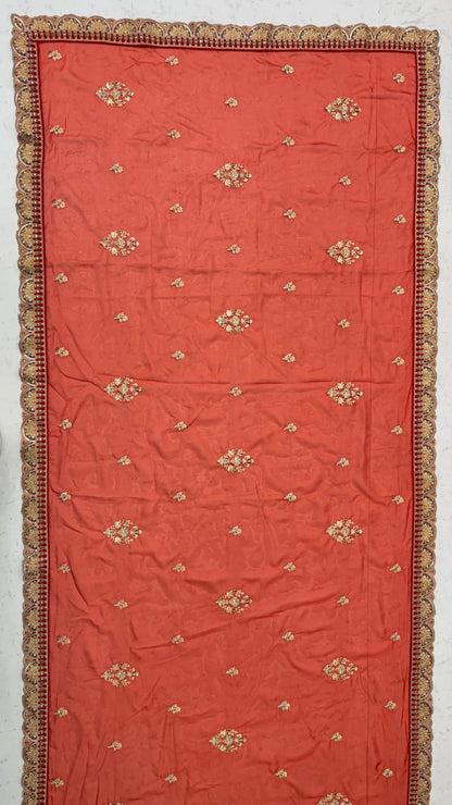 Orange Pure Banarasi Silk &amp; Satin Silk Heavy Embroidery Dori &amp; Zari Hand Mirror Sequins Work Bridal Lehenga Choli