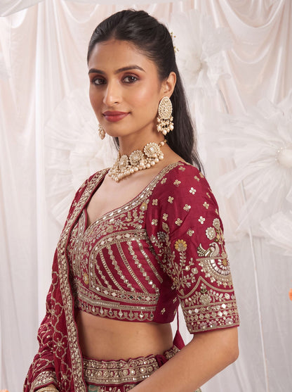 Grey Pure Banarasi Silk Multi-Toned Patchwork Embroidery Real Hand Mirror Sequins Work Bridal Lehenga Choli
