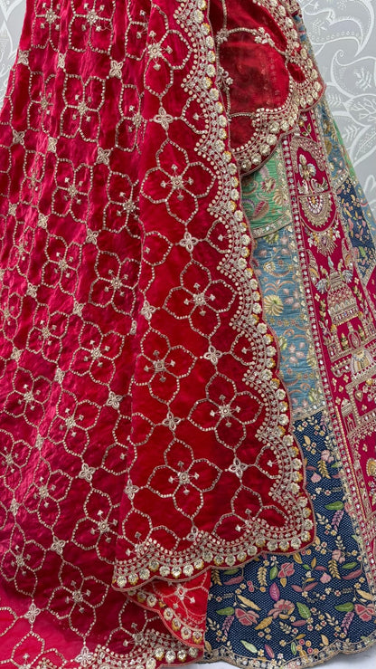 Grey Pure Banarasi Silk Multi-Toned Patchwork Embroidery Real Hand Mirror Sequins Work Bridal Lehenga Choli
