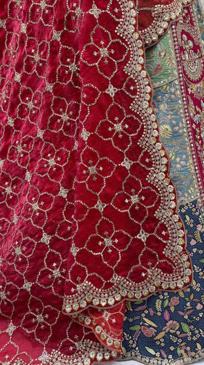 Grey Pure Banarasi Silk Multi-Toned Patchwork Embroidery Real Hand Mirror Sequins Work Bridal Lehenga Choli