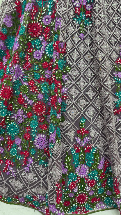 Purple Pure Heavy Net Monochrome Sequins Zari Embroidery Work Net Bridal Lehenga Choli