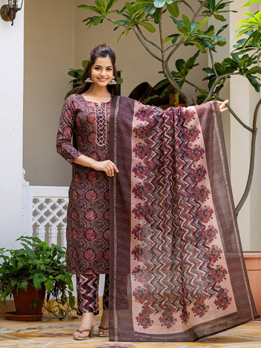 Maroon Pure Soft Rayon Cotton Printed Salwar Suit