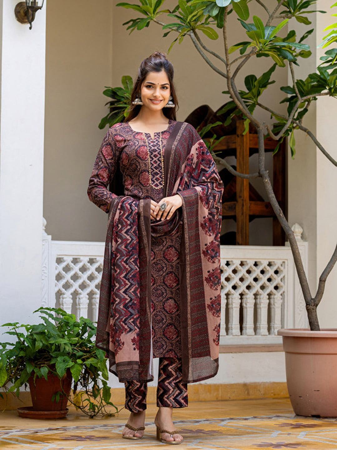 Maroon Pure Soft Rayon Cotton Printed Salwar Suit
