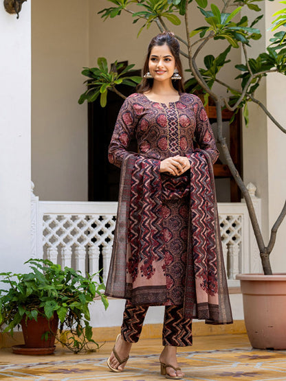 Maroon Pure Soft Rayon Cotton Printed Salwar Suit
