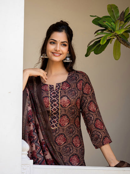 Maroon Pure Soft Rayon Cotton Printed Salwar Suit