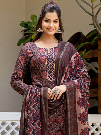 Maroon Pure Soft Rayon Cotton Printed Salwar Suit