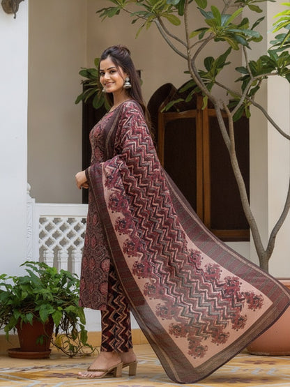 Maroon Pure Soft Rayon Cotton Printed Salwar Suit