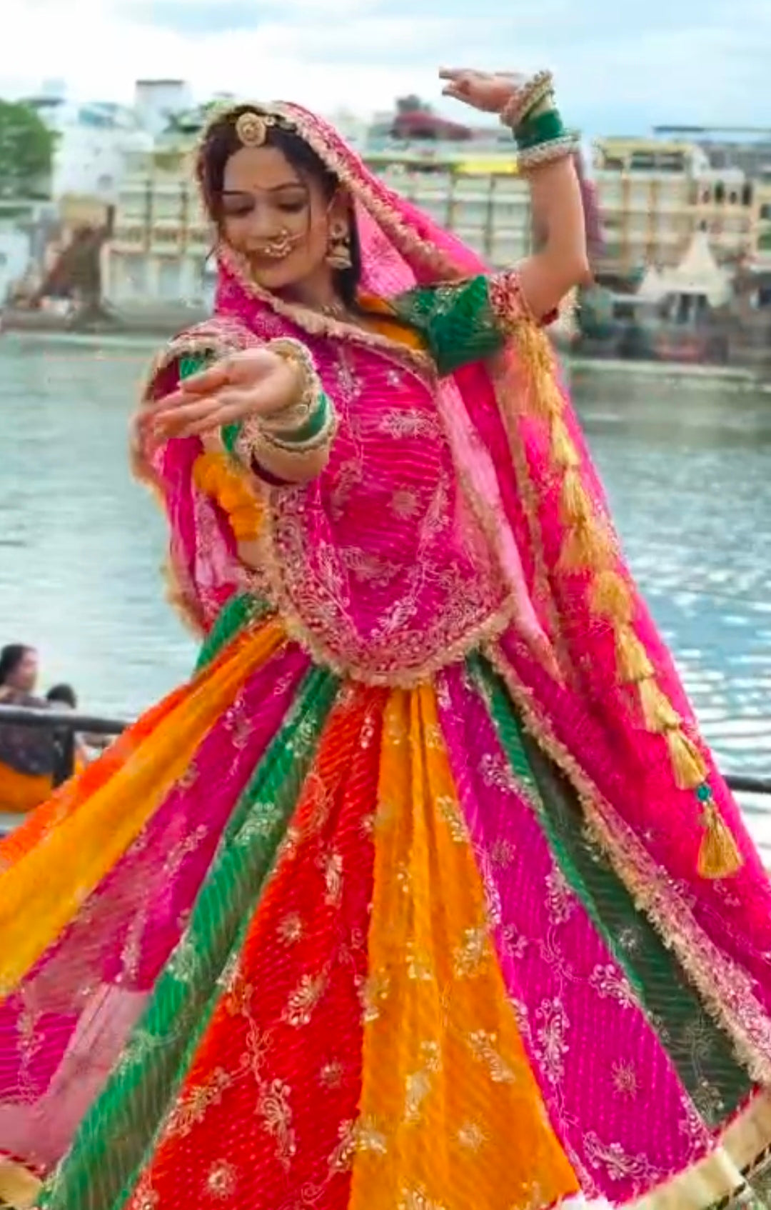 Multi Pure Georgette 08 Mtr Flair With Gotta Patti Rajasthani Rajputi Lehenga Choli