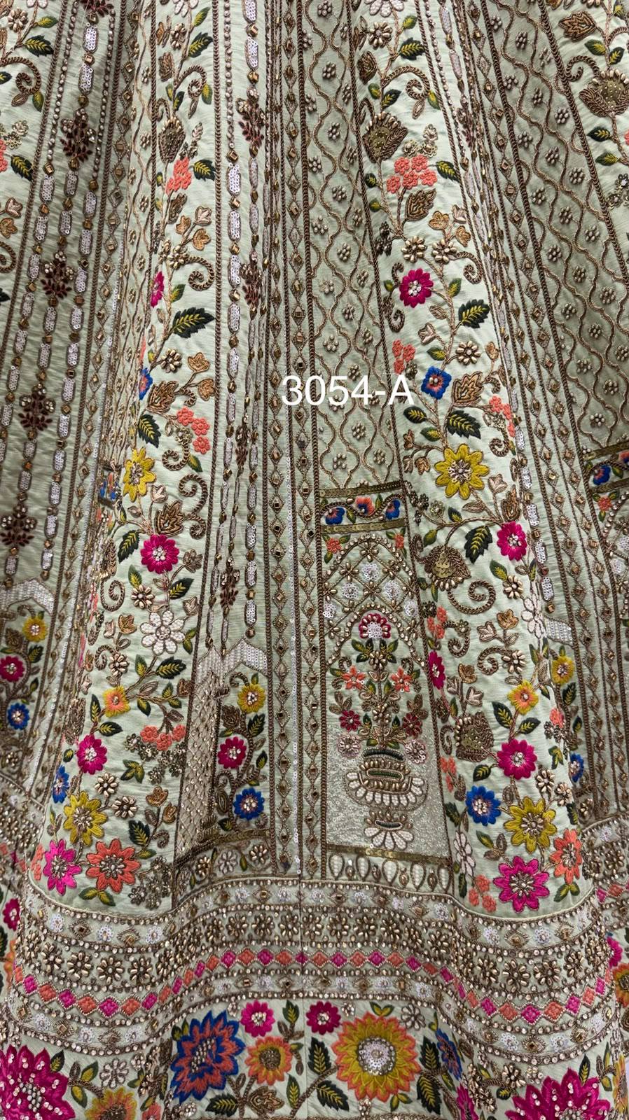 Pista Pure Gadhwal Silk Thread Embroidery Crystal &amp; Pearl Hand Sequins Bridal Lehenga Choli