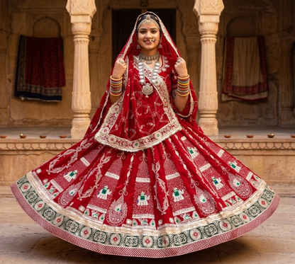Rani Pink Pure Georgette Lahariya Print 05 Mte Flair With Gotta Patti Rajasthani Rajputi Lehenga Choli