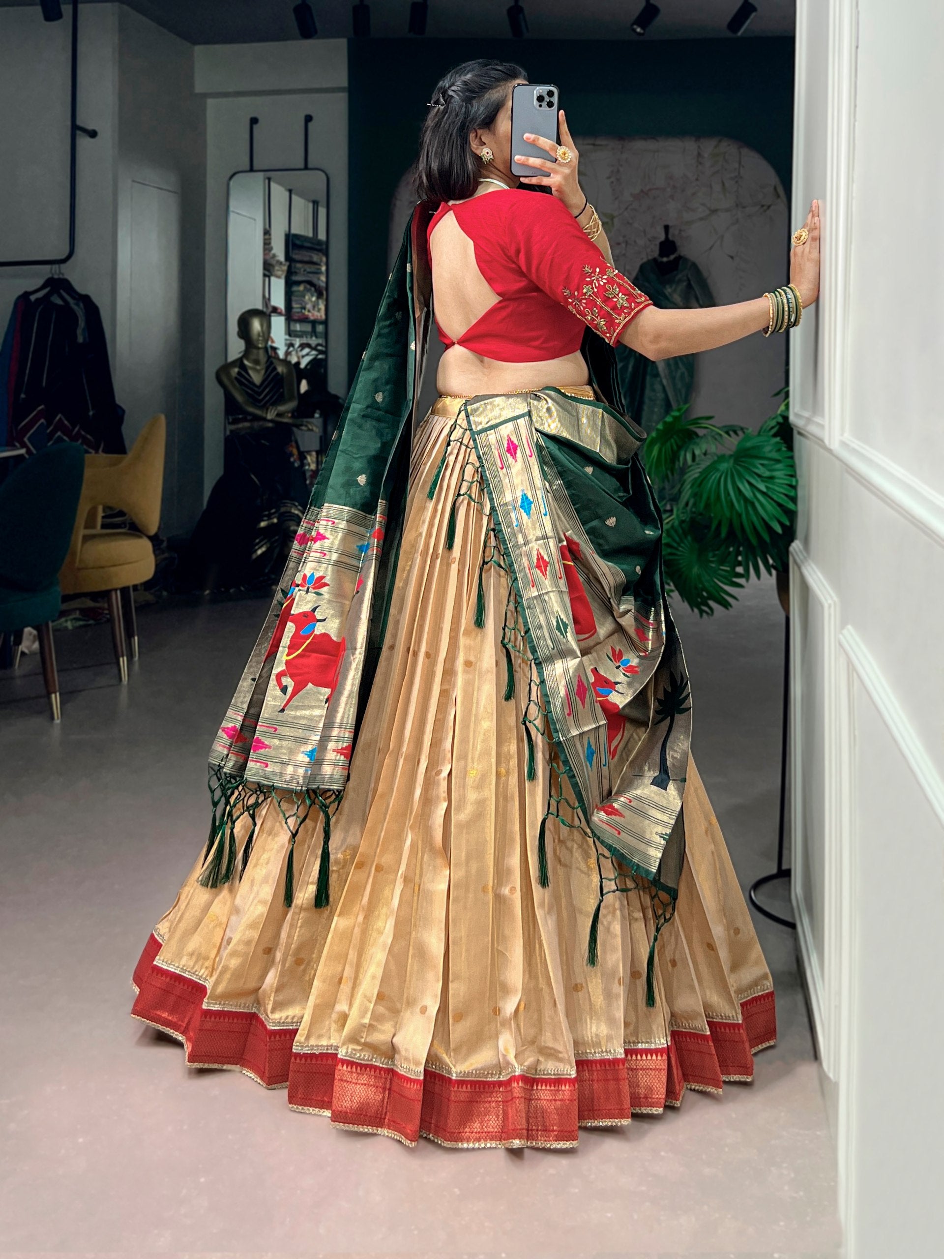 Green Pure Kanchipuram Silk With Zari Weaving Work Paithani Lehenga Choli