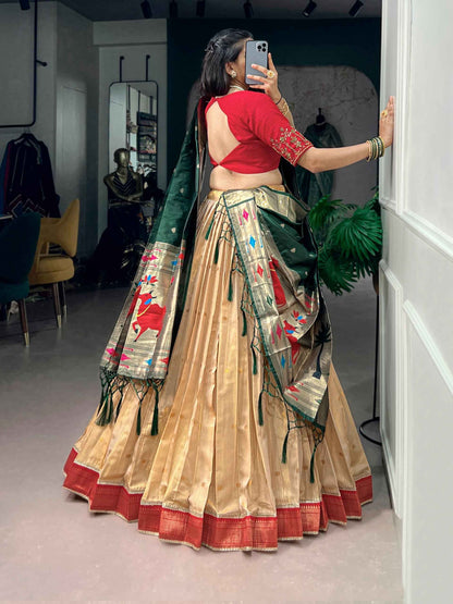Green Pure Kanchipuram Silk With Zari Weaving Work Paithani Lehenga Choli