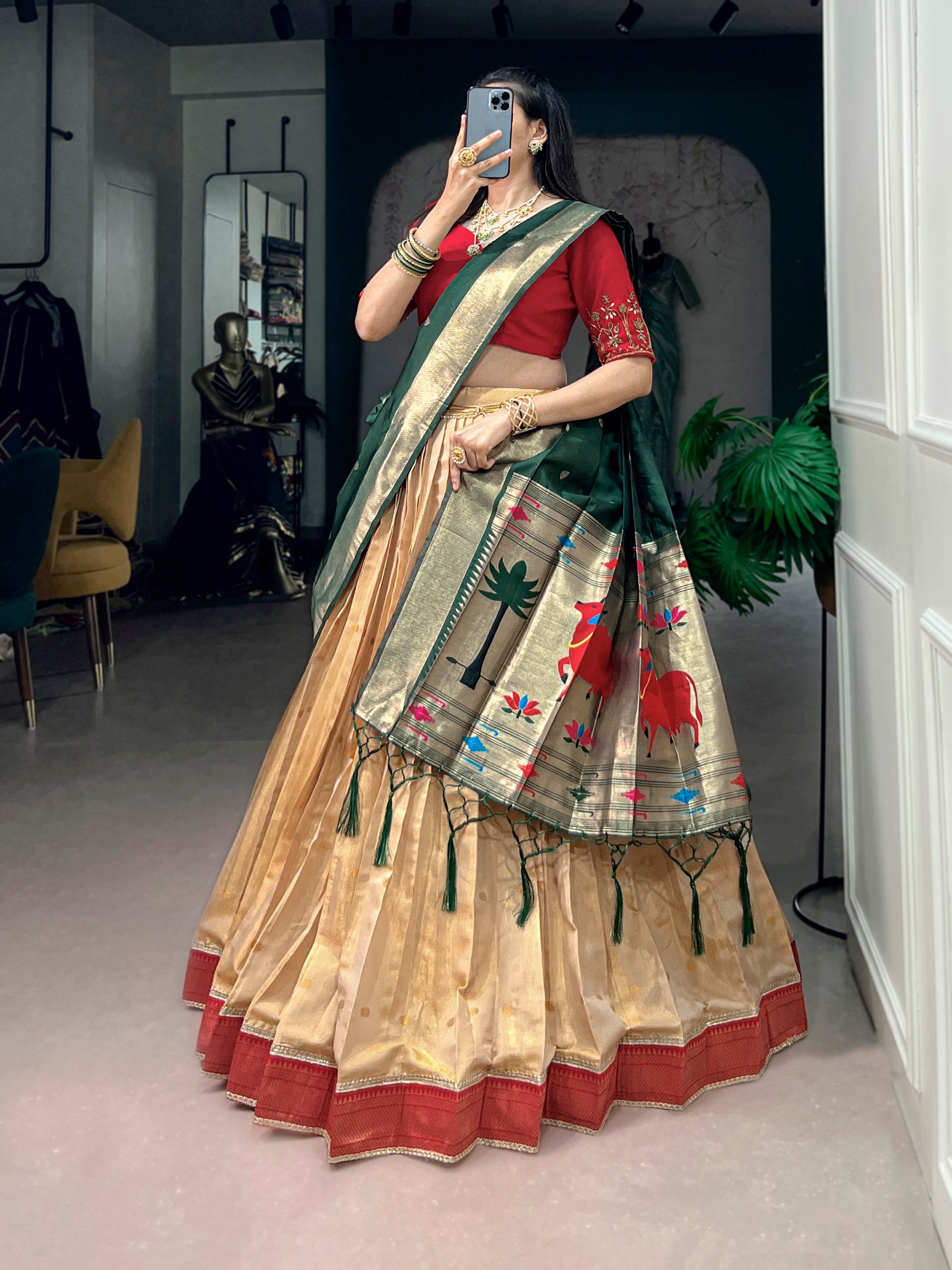Green Pure Kanchipuram Silk With Zari Weaving Work Paithani Lehenga Choli