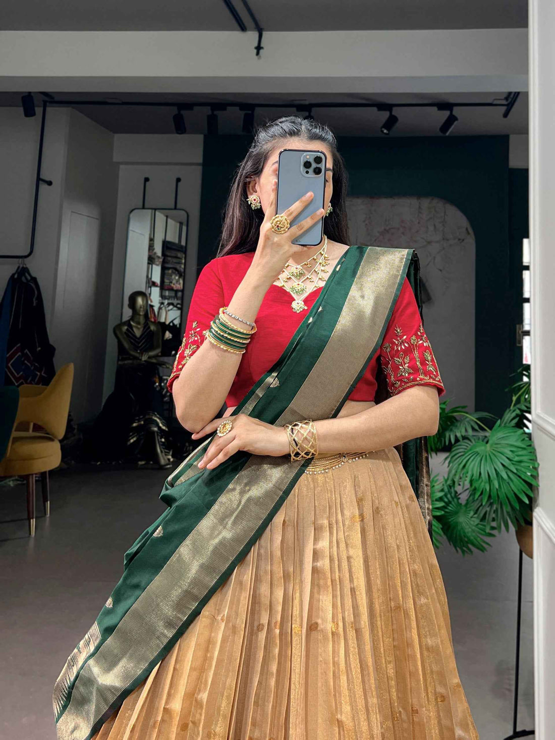 Green Pure Kanchipuram Silk With Zari Weaving Work Paithani Lehenga Choli