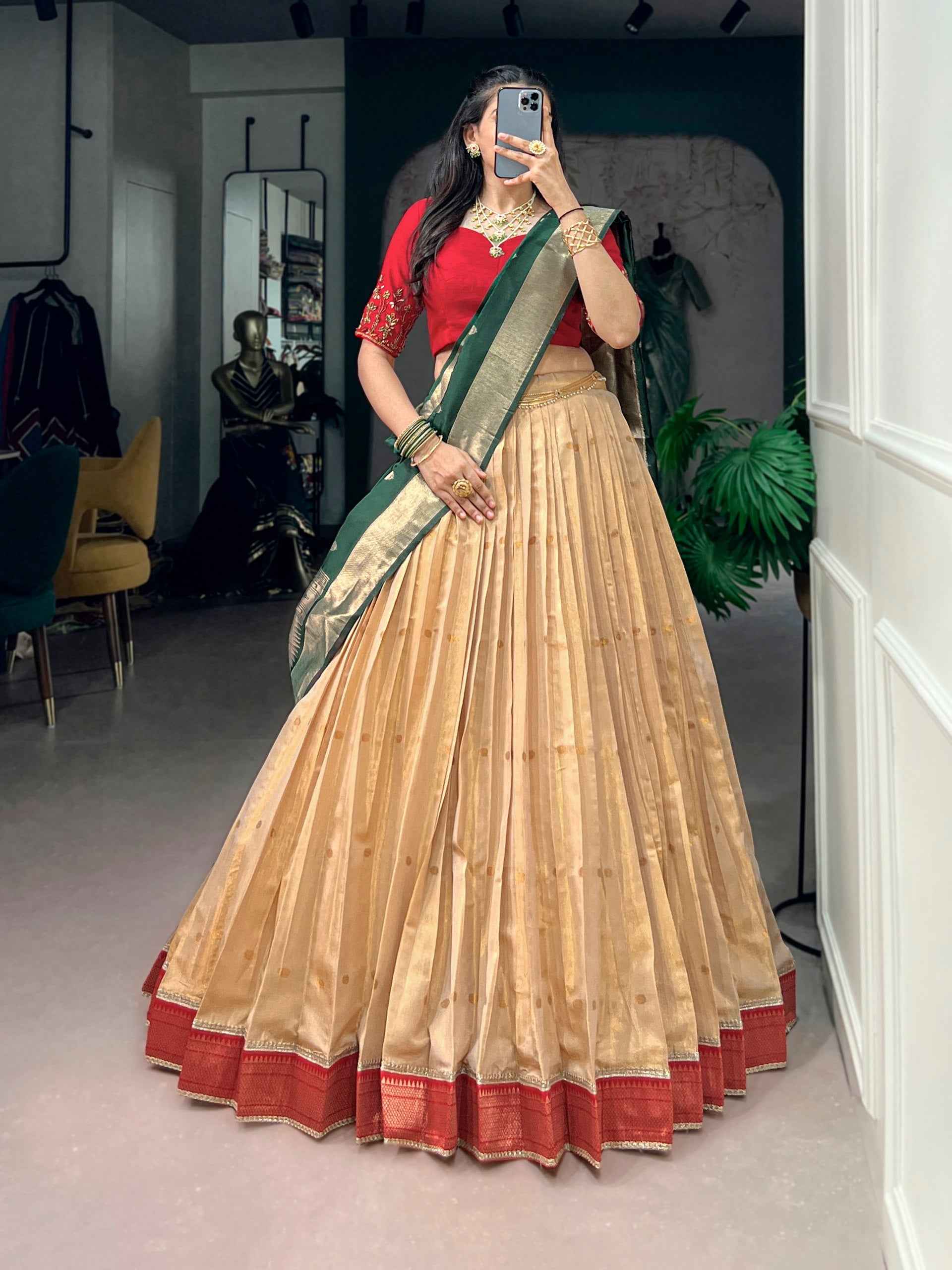 Green Pure Kanchipuram Silk With Zari Weaving Work Paithani Lehenga Choli