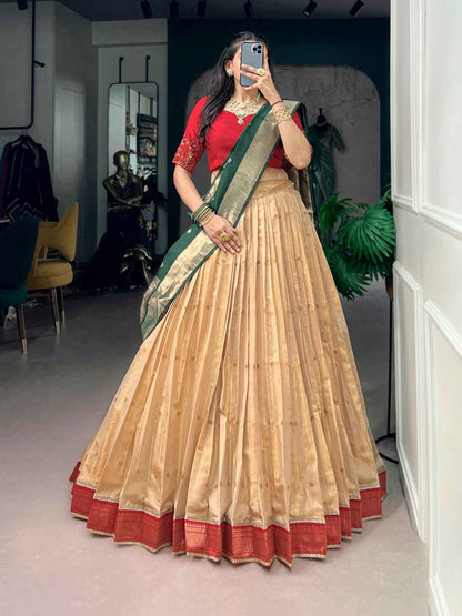 Green Pure Kanchipuram Silk With Zari Weaving Work Paithani Lehenga Choli