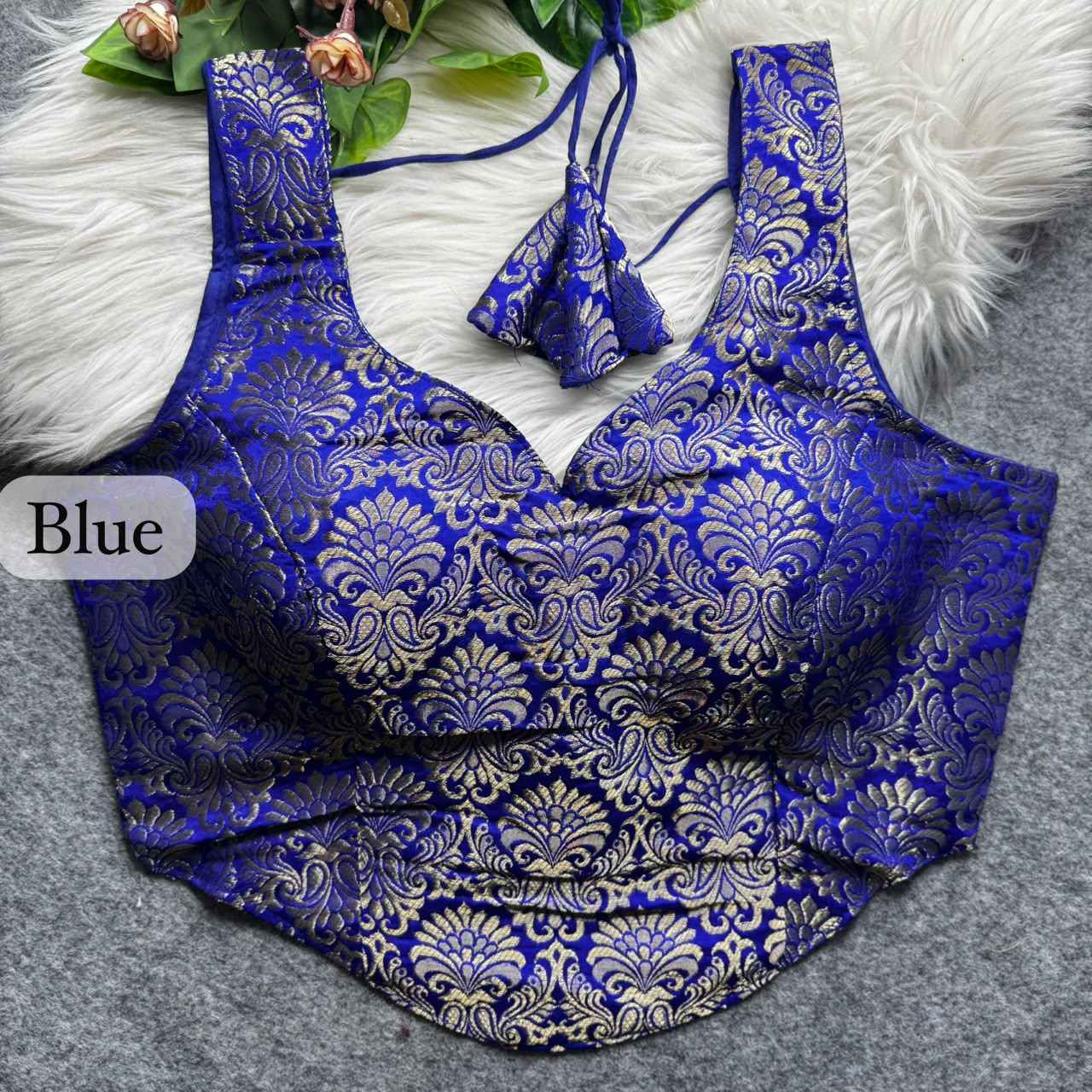 Blue Pure Heavy King Khab Banarasi With Tricot Fuising Blouse