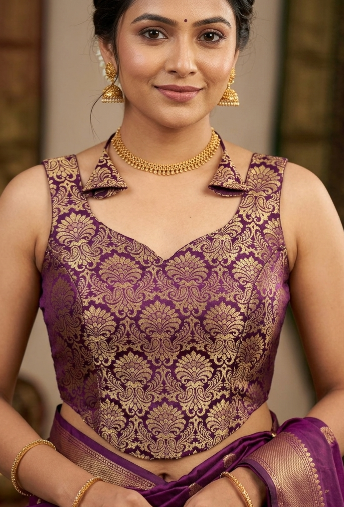 Purple Pure Heavy King Khab Banarasi With Tricot Fuising Blouse
