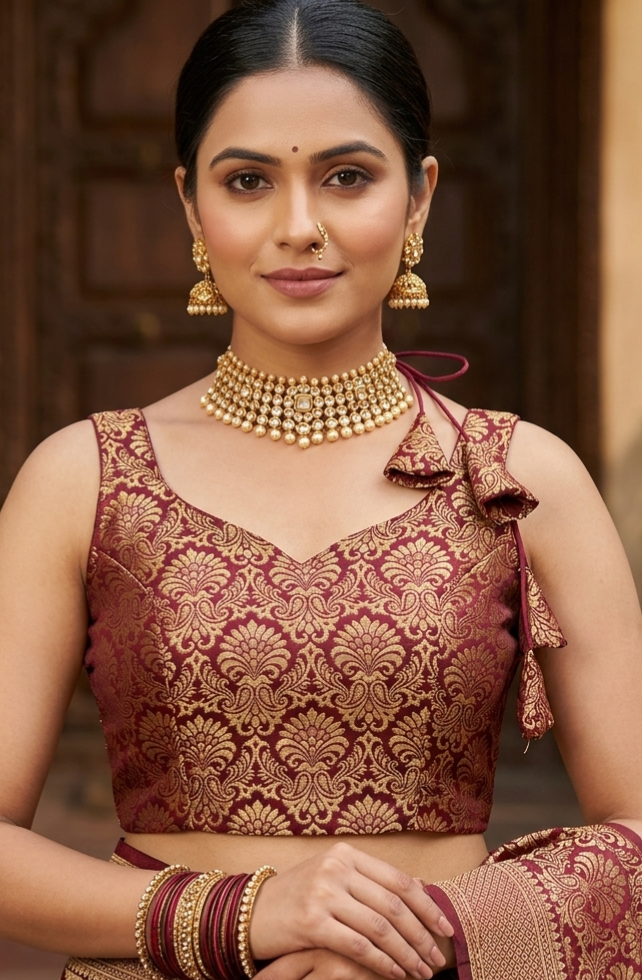 Wine Pure Heavy King Khab Banarasi With Tricot Fuising Blouse