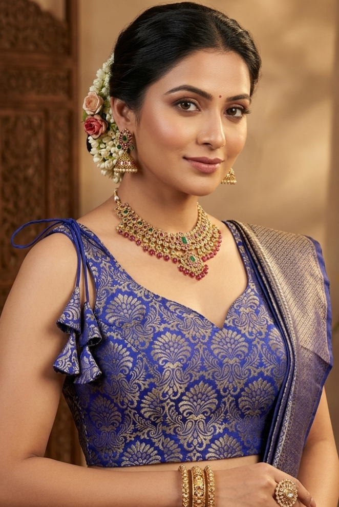 Blue Pure Heavy King Khab Banarasi With Tricot Fuising Blouse