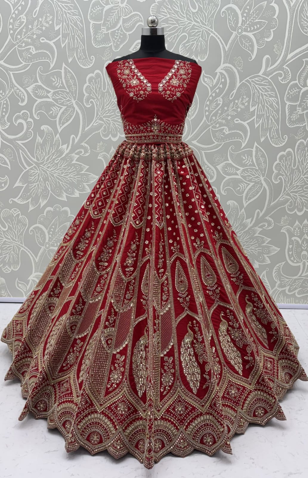 Red Pure Silk Tatamie Zari Dori Embroidery Metalic Sequins Hand Work Bridal Lehenga Choli