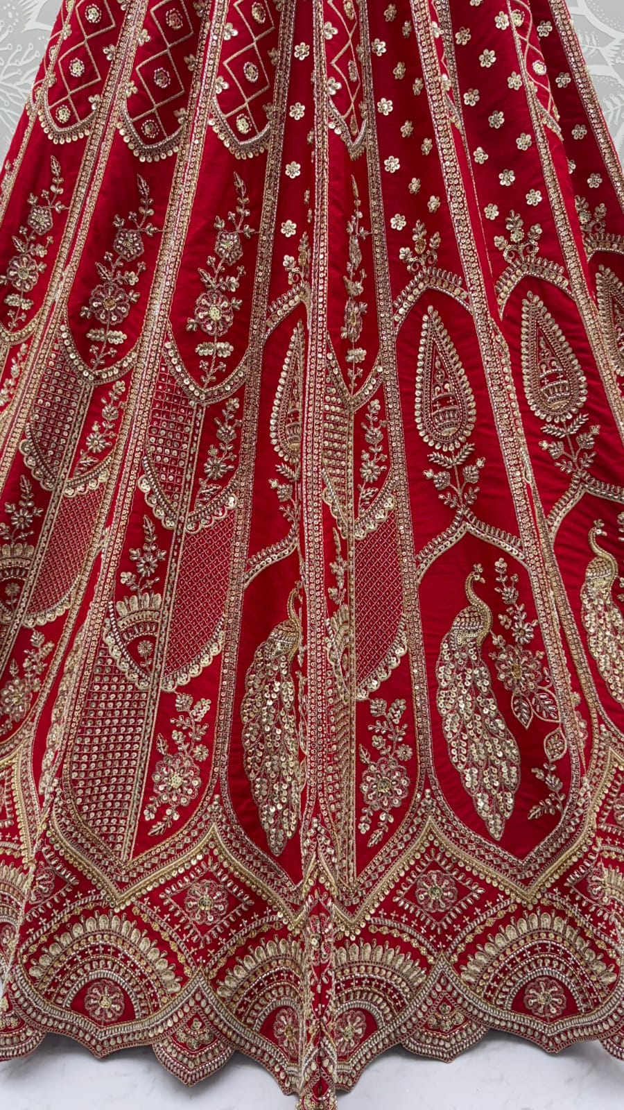 Red Pure Silk Tatamie Zari Dori Embroidery Metalic Sequins Hand Work Bridal Lehenga Choli