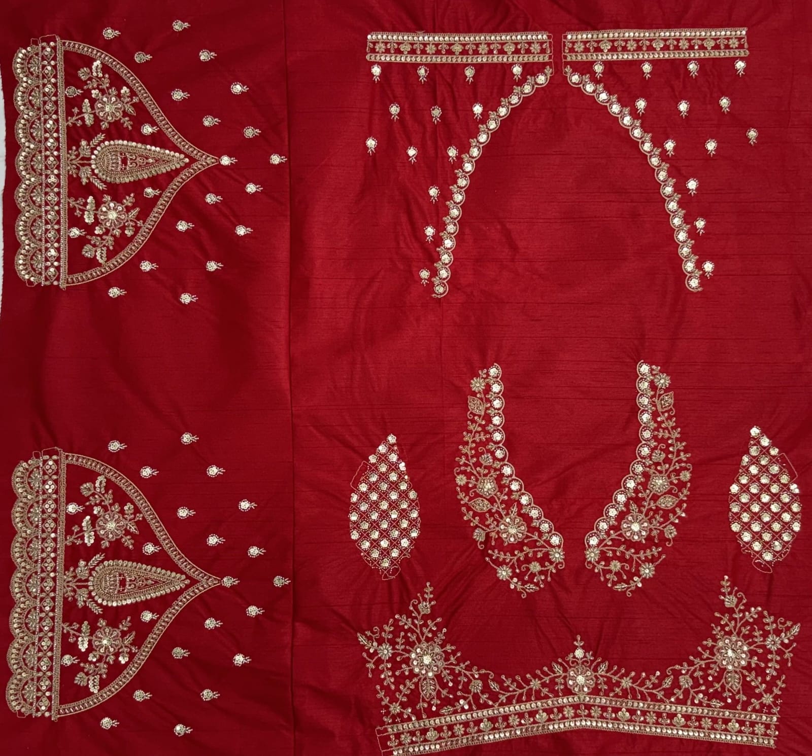 Red Pure Silk Tatamie Zari Dori Embroidery Metalic Sequins Hand Work Bridal Lehenga Choli