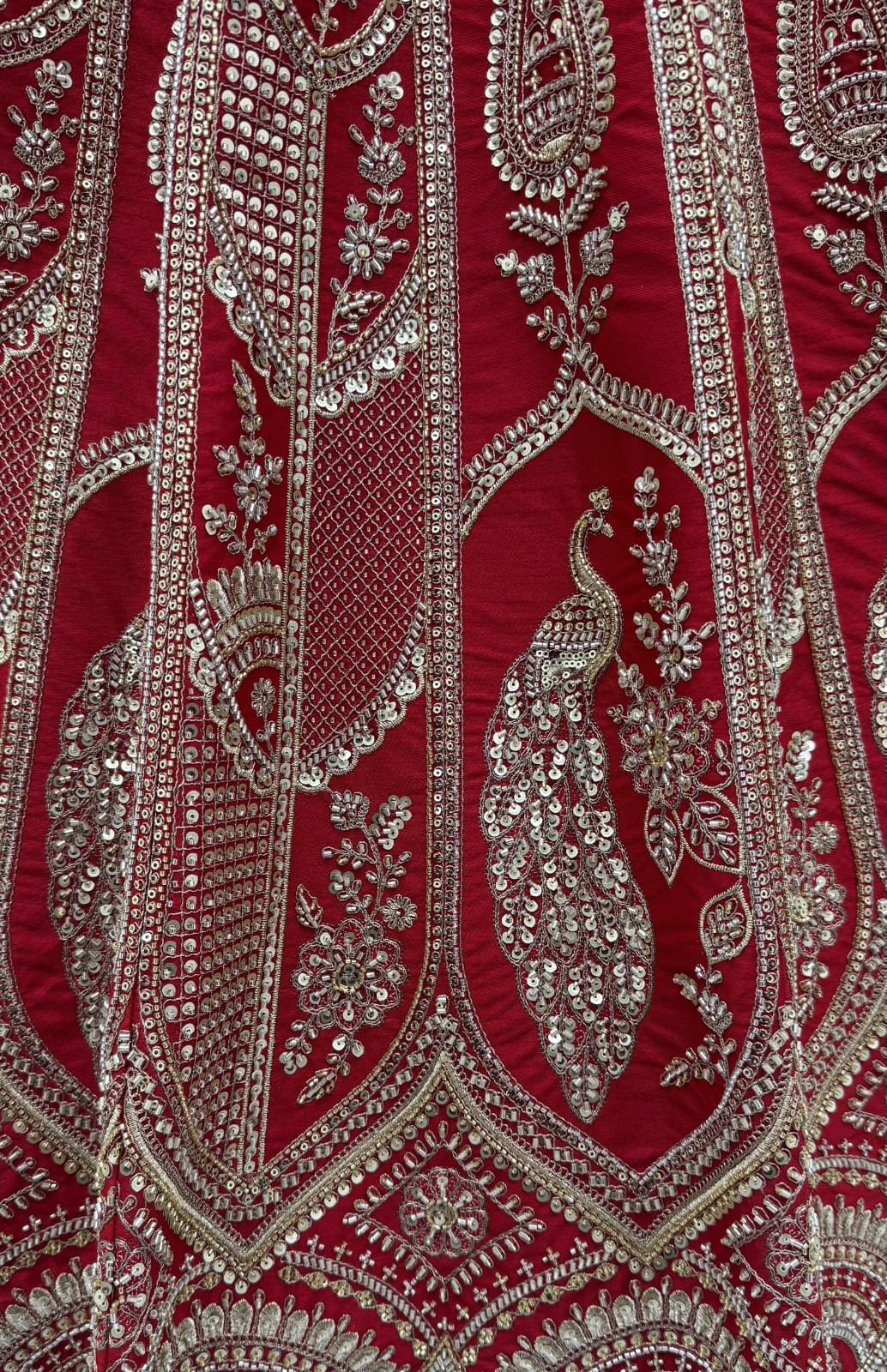 Red Pure Silk Tatamie Zari Dori Embroidery Metalic Sequins Hand Work Bridal Lehenga Choli