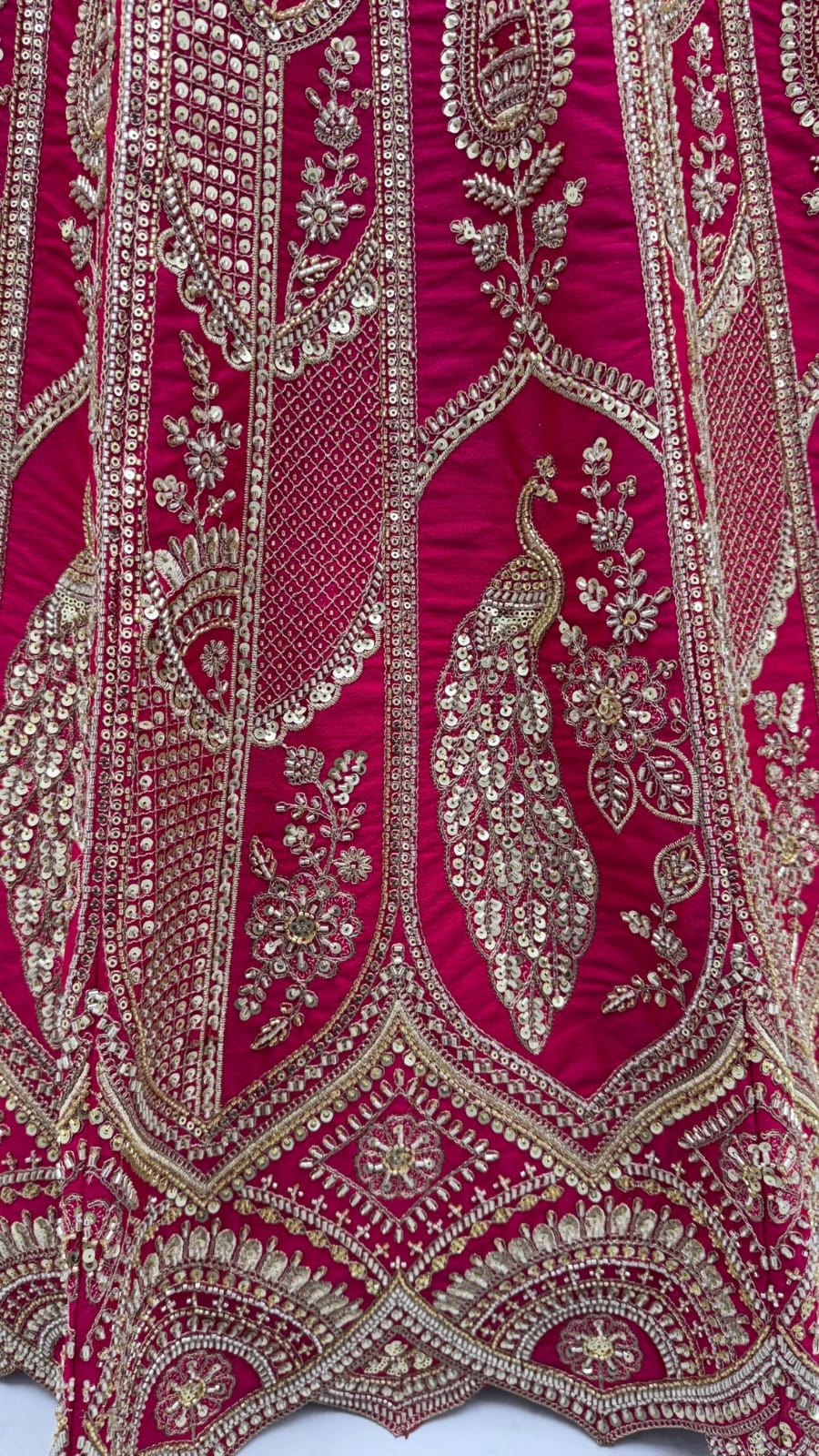 Rani Pure Silk Tatamie Zari Dori Embroidery Metalic Sequins Hand Work Bridal Lehenga Choli
